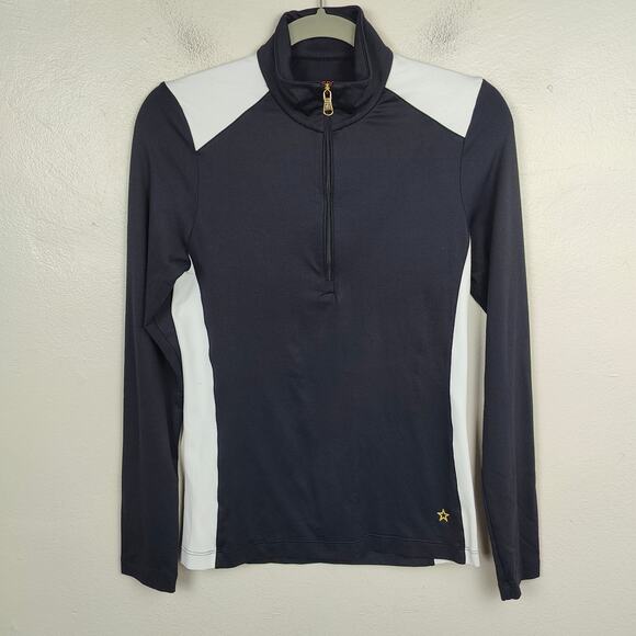 Lohla Sport‎ 1/2 Zip Sweater Womens XS Black White Colorblock Golf Top Stretch - Picture 1 of 7